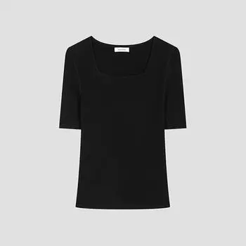 She S miSS Deep Square Neck Short Sleeve Knit SSkpoo22540 Bk blacks/55