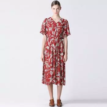 She S Miss Flower Платье-клеш с V-образным вырезом Red (RE)/55