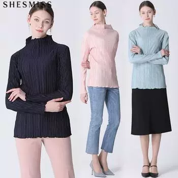 She S miss Плиссированная футболка с глубокими складками и высоким воротом DARK NAVY (DN)/55