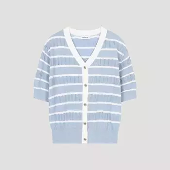 She S miSS Punching Stripe Short Sleeve Cardigan SSkcdo21090 Ll light blue/55