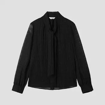 [She S miSS] Sheer Tie Neck blouSe Swwblp11010 Bk blacks/66