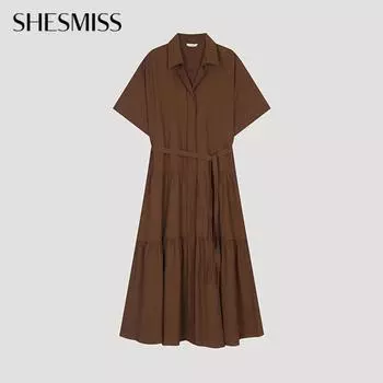 She S miSS Tiered Shirring Open Collar dreSS Swwopo22050 Br Braun/55
