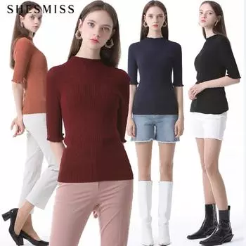 She S miSS Твердый ребристый трикотаж с полуворотником Dark Red (DR)/55