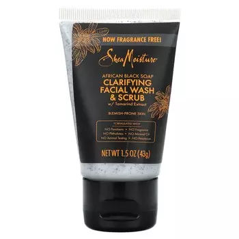SheaMoisture, африканское черное мыло, очищающее средство для умывания и скраб для лица, без отдушек, 1,5 унции (43 г)