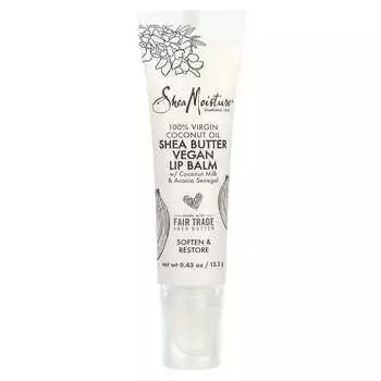 SheaMoisture, веганский бальзам для губ с маслом ши, с кокосовым молоком и гуммиарабиком, 100% кокосовое масло первого отжима, 12,2 г (0,43 унции)