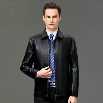 Sheep genuine leather men s goatskin jacket middle-aged autumn and winter velvet business casual dad jacket 170