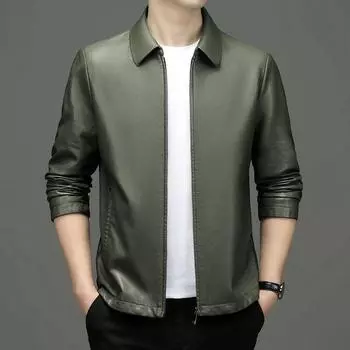 Sheep leather jacket men s spring and autumn velvet thickened coat stand collar casual leather jacket 170