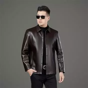 Куртка из овчины, мужская, новая, деловая, повседневная, модная, универсальная, ветрозащитная, из натуральной кожи M