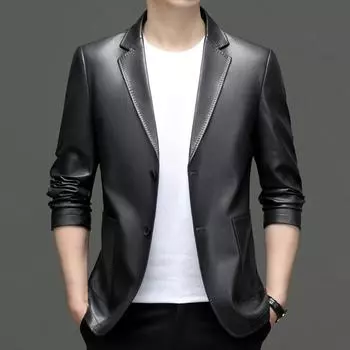 Sheepskin leather jacket plus velvet suit collar middle-aged business casual men s dad leather jacket 170