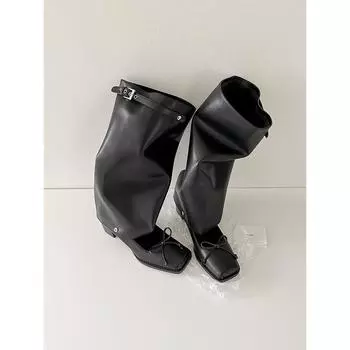 Sheepskin~ niche thick heel 5cm heightening trouser boots women s boots two wear square head hollow bow ballet shoes 35