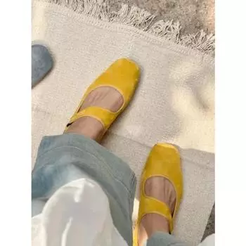 Sheepskin super soft one-word height-increasing single shoes Mary shoes women s genuine leather shoes one pedal versatile platform ballet shoes 35