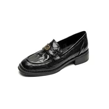 Sheepskin version~ Camellia soft-soled women s spring new thick-soled thick-heeled single shoes with one foot and small leather shoes. 35
