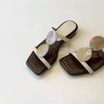Sheepskin version~ New one-word with square head, open-toed cool slippers, women s retro flat-bottomed slippers 35