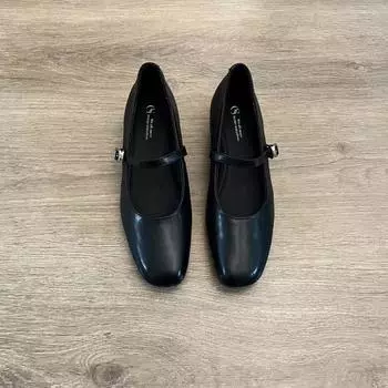 Sheepskin version of genuine leather Mary Jane shoes women s retro one-pedal shallow mouth square head flat shoes one word with single shoes 35