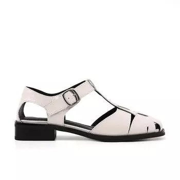 Sheepskin version, relaxist square head woven hollow bag head flat-soled sandals, women s pig cage shoes 34