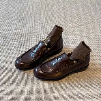 Sheepskin version~ retro leather one-pedal lazy shoes women s thick heel flat sole shoes small leather shoes 35
