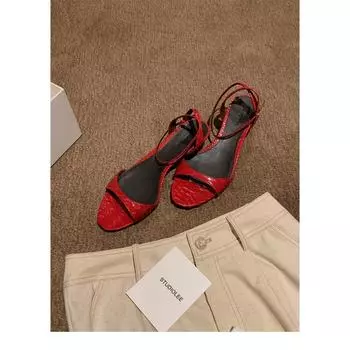 Sheepskin version round head open-toed one-word high-heeled sandals women s summer wear cool slippers 35