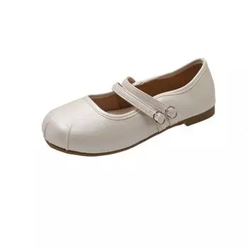 Sheepskin version~ Summer flat-bottomed round-headed beanie shoes, lazy shoes, retro Mary Jane women s single shoes 35