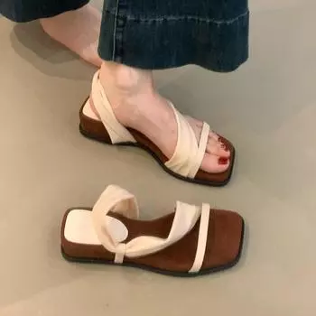 Sheepskin version two wear thick-soled comfortable leather sandals women s retro vacation style soft bottom with skirt one word with sandals 35