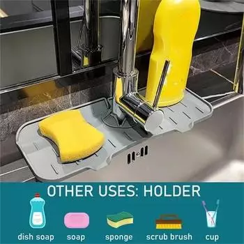 Shelf Drain Rack Bathroom Accessories Silicone Kitchen Bathroom Countertop Protective Mat (for Sink) Organizer Items Sponge Home XL&1-tier светло-серый