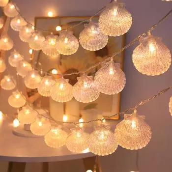 Shell String Lights 10M 80LED Shell Shapped Light Battery Powered Sea Shell String Lights for Christmas Halloween Bedroom Garden USB&1.5M 10LED жёлтый