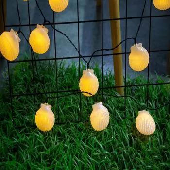 Shell String Lights LED Solar Light Outdoor Garden Decoration Lights String for Yard Decor Summer Holiday 900 5m 20 leds теплый белый