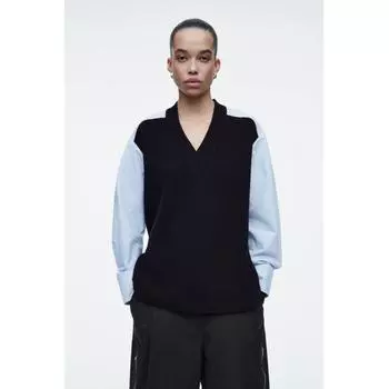 Шерстяной свитер Cos Japan Poplin Panel navy/stripe/XS