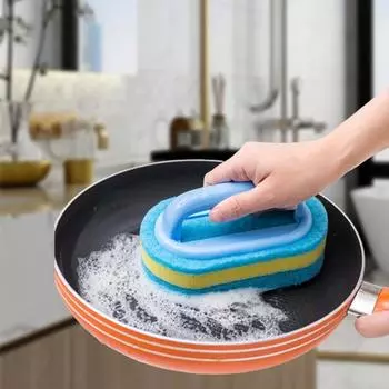 Щетка для чистки с ручкой, кухонная губка, утолщающая губка для чистки плитки в ванной, бытовые инструменты для удаления пятен, чистые инструменты синий