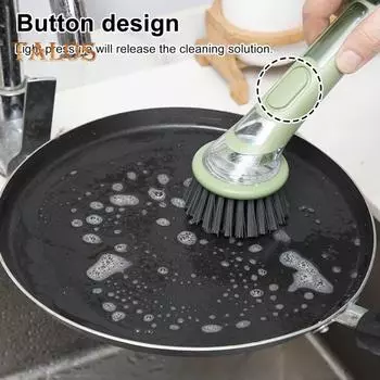 Щетка для мытья кастрюль с дозатором мыла, длинная ручка, отверстие для подвешивания, кухонная щетка, сковороды, кастрюли, раковина, щетка с добавлением жидкости оранжевый