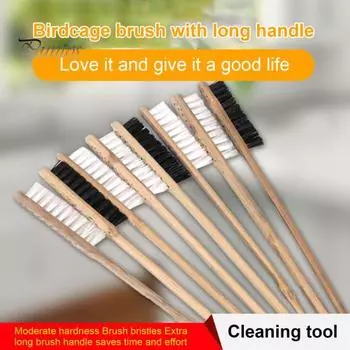 Щетка для птичьей клетки с длинной ручкой, деревянная щетка для чистки клетки с попугаем, товары для домашних животных, очиститель оборудования для птиц для клетки Myna для хомяка белый