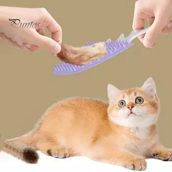Щетки для кошек в форме рыбьей кости для домашних кошек, щетка для удаления шерсти домашних животных, распутывающая колтуны, эргономичная ручка, расческа для ухода за собаками и кошками синий