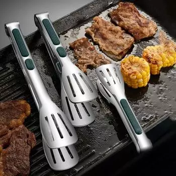 Щипцы для еды из нержавеющей стали с силиконовой ручкой Легкая кухонная утварь Термостойкий зажим для еды S