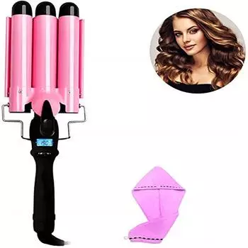 Щипцы для завивки Wave Iron 3 ствола Wave Curl Pro с ЖК-дисплеем розовый