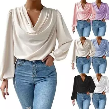 Шифоновая блузка с длинным рукавом 3XL чёрный