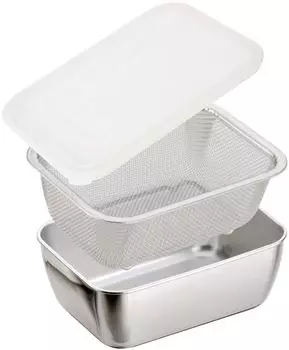 Shimomura Planning Storage Square Colander Set in Dishwasher Easy for Space Rust Temporary Lid Stainless Tsubame Sanjo 43376 Container, Bat, серебряный