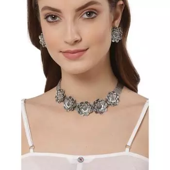 Shining Diva Fashion Последний стильный традиционный набор украшений из окисленного серебра для женщин