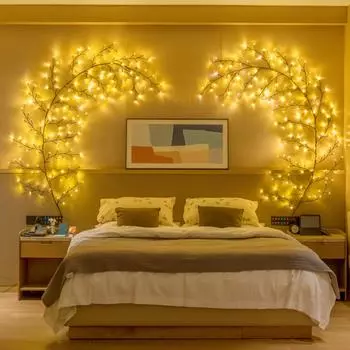 Shiny Enchanted Willow Vine Twig Rattan Fairytale Night Light for Room Wall Garland Flexible Twig and Rattan Decorative Lights EU plug