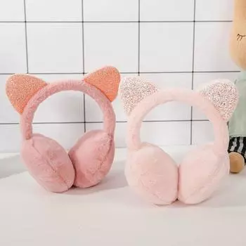 Shiny Sequin Cat Ears Children Winter Ear Cover Warmer Headband Women Earmuffs Korean Plush Earlap белый