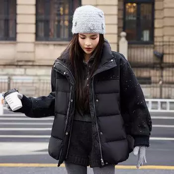 Shiny spliced cotton jacket women s 2025 winter new down cotton thickened warm top M