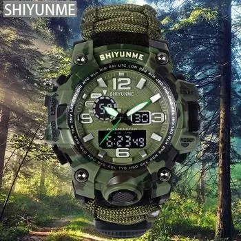 SHIYUNME мужские камуфляжные военные спортивные цифровые часы уличные многофункциональные водонепроницаемые мужские часы с компасом Relogio Masculino чёрный