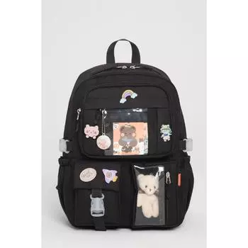 Школьная сумка в корейском стиле Kawaii с аксессуарами, рюкзак для девочек и мальчиков, черный