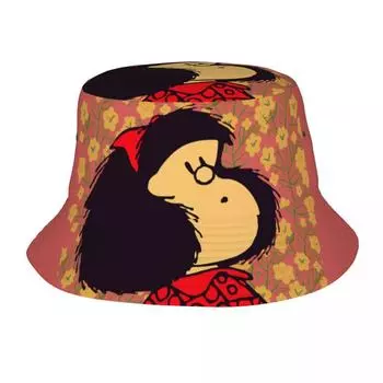 Шляпа-ведро Mafalda и цветы, унисекс, индивидуальная летняя туристическая пляжная шляпа Quino Kawaii, мультяшная шляпа One Size