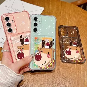 Shockproof Card Slot Soft Silicone Shell for Samsung S24 S22 Ultra Plus S23 S21 S20 Fe A55 A54 A53 A52 A35 A15 Christmas Elk Lens Protection Cover Samsung S24 серый