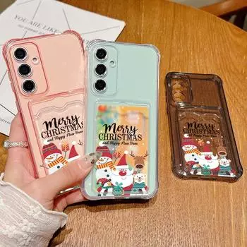 Shockproof Card Slot Soft Silicone Shell for Samsung S24 S22 Ultra Plus S23 S21 S20 Fe A55 A54 A53 A52 A35 A15 New Year Christmas Slim Anti-Fall Cover Samsung S24 серый