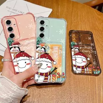 Shockproof Card Slot Soft Silicone Shell for Samsung S24 S22 Ultra Plus S23 S21 S20 Fe A55 A54 A53 A52 A35 A15 Christmas Snowman Lens Protection Cover Samsung S24 серый