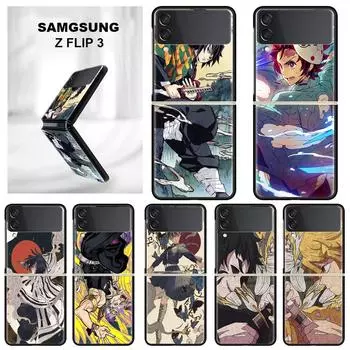 Shockproof Case For Samsung Galaxy Z Flip 4 3 5G Funda ZFlip4 Black Hard ZFlip3 zflip4 Fundas Cover Demon Slayer Zenitsu Kaigaku Samsung Z Flip 5G