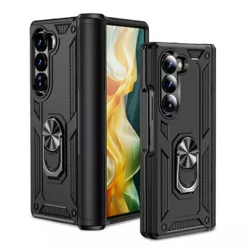 Shockproof Hinge Armor Cover Case for Samsung Galaxy Z Fold 5 6 fold6 Fold5 5G Metal Ring Kickstand Phone Cases for Samsung Z Fold 6 чёрный