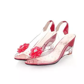 Shoes Bohemian Transparent Crystal Rhinestone Flower Wedge Heel Size Fish Mouth Sandals Women s Shoes 44 Customized 2-4 days non-refundable белый