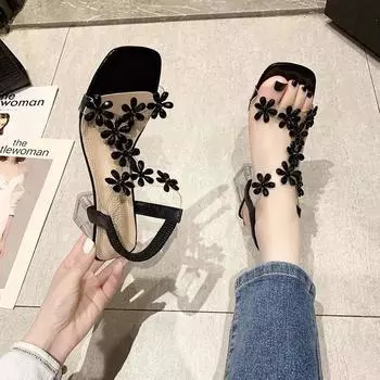 Shoes Female Modern Women s Sandals Plus Size Fashion Dress Sandals Women Crystal Appliques Chunky Heel Elastic Band Women 34 покинуть белый