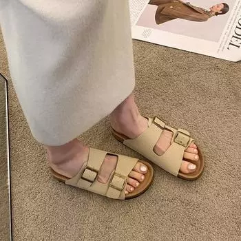 Shoes for Women 2024 High Quality Basic Women s Slippers Fashion Belt Buckle Casual Slippers Women New Round Toe Flat Slippers 35